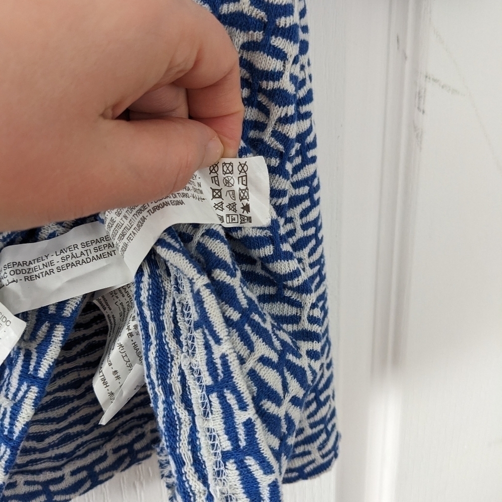 Zara geometric print knit polo blue white medium @E - Picture 5 of 11